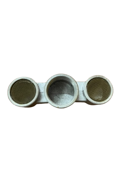 Aluminium air vent - top view showing the three ports and the mesh screens