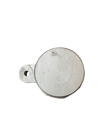 Heavy duty aluminium fill cap - top view showing the machined face and the drilled lug